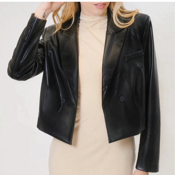 NEW AREA STARS BLACK FAUX LEATHER CROPPED LIGHTWEIGHT JACKET SIZE LARGE - Picture 2 of 14